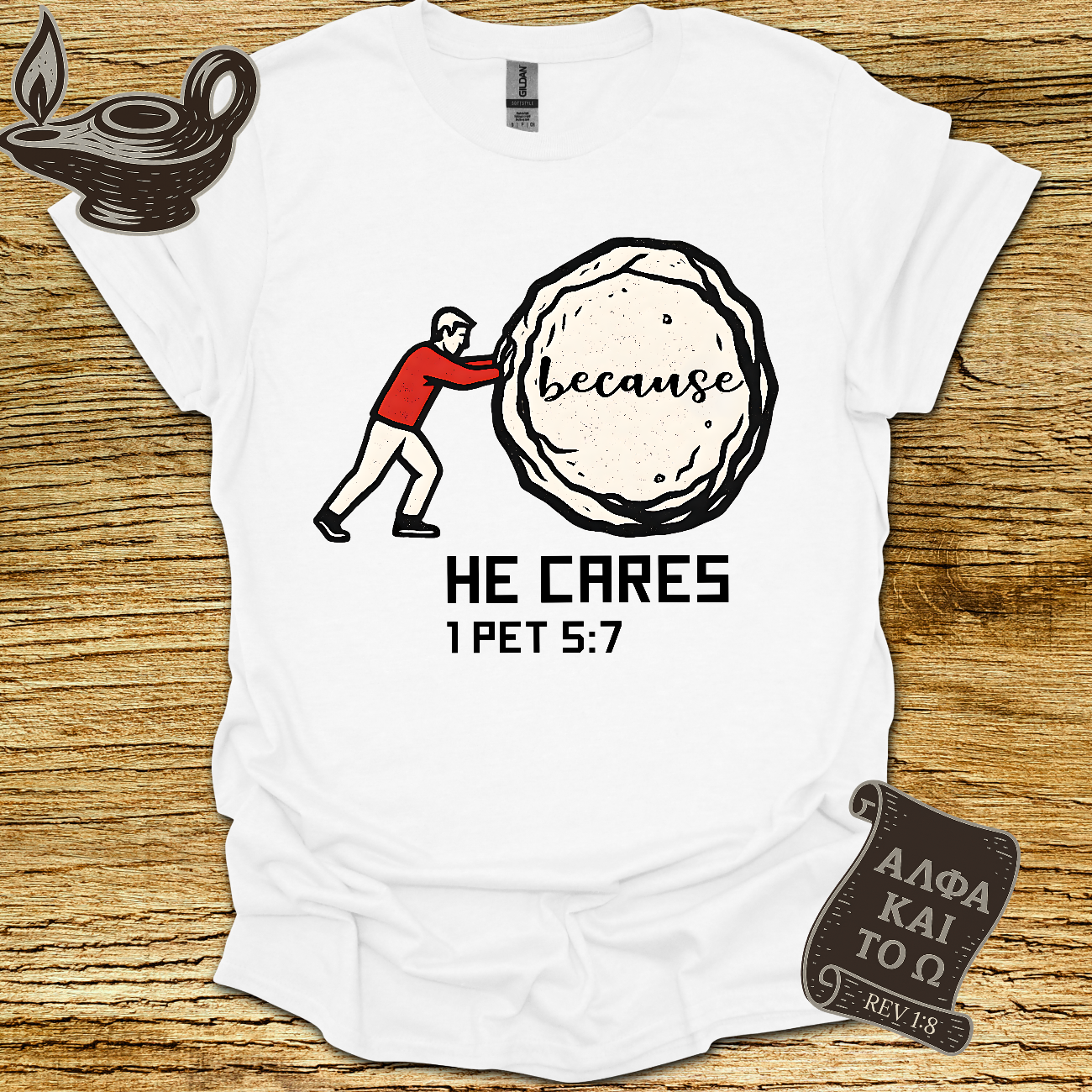 He Cares 1 Peter 5:7 T-Shirt